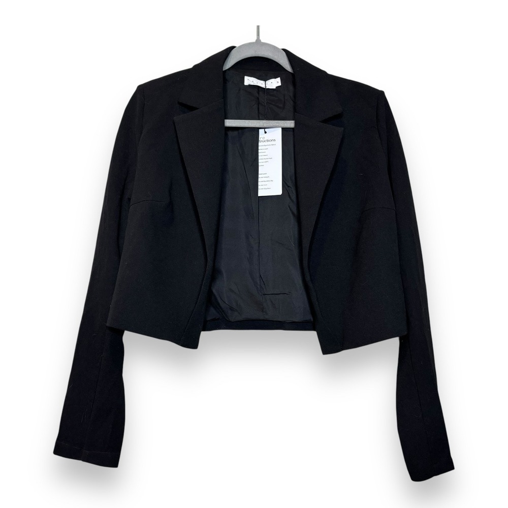 Exlura Cropped Blazer Collar Crop Jacket Sz M Cotton Linen New Black